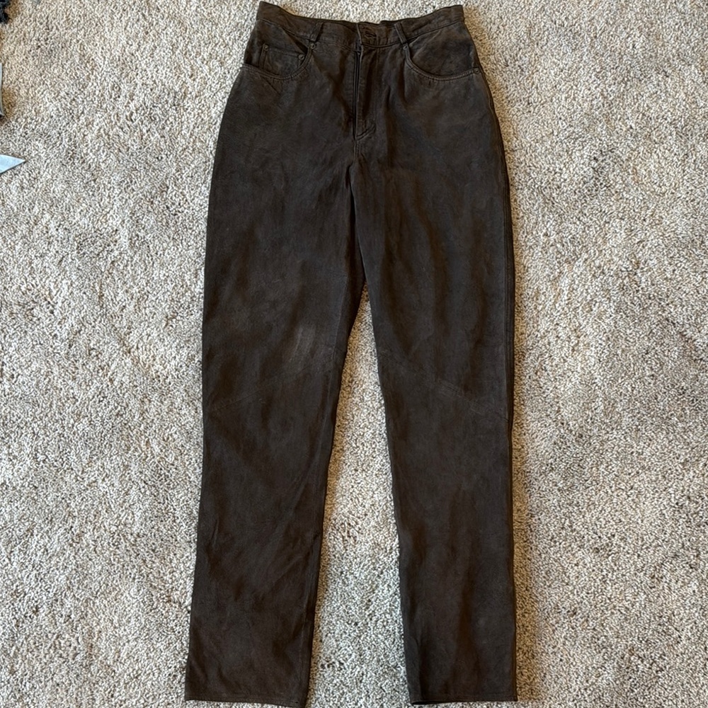 Vintage Harold’s Dark Brown Suede Leather Straight Leg Pants